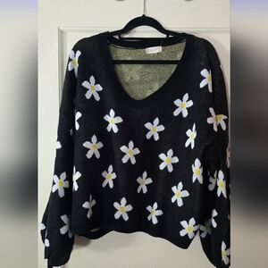Altar'd State Daisy Floral Black Sweater Sz L